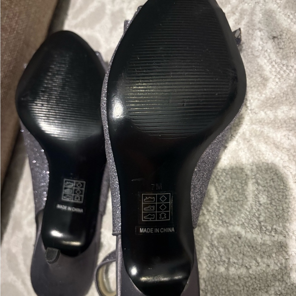 A. Marinelli Women's Glitter Bow Slingback Heels - Silver - Picture 4 of 5